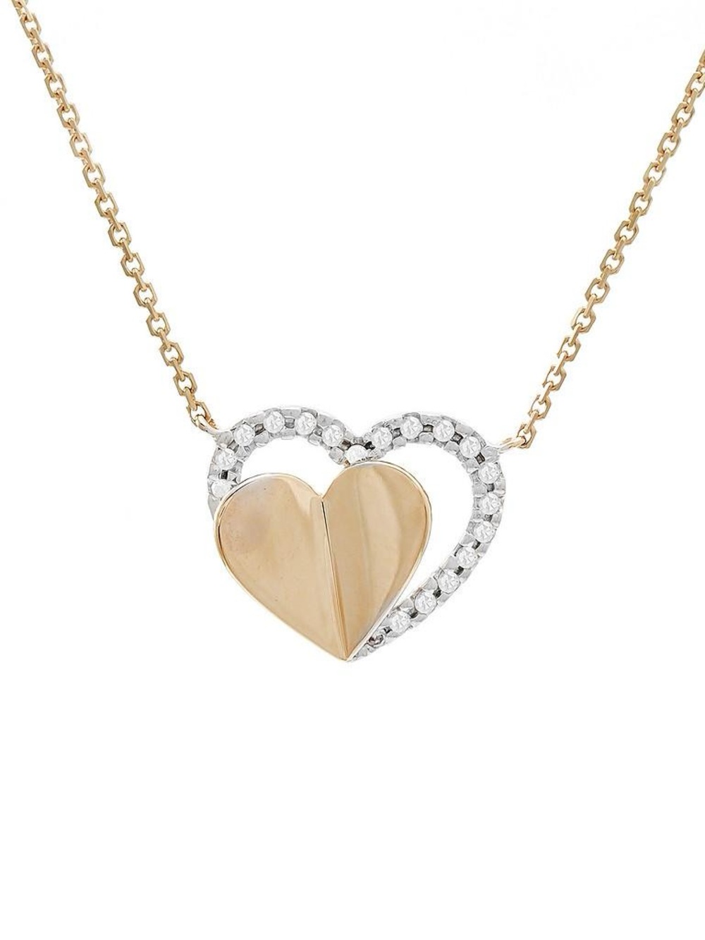 14K Real Yellow Gold Heart Single Prong Diamond Necklace 16+2″